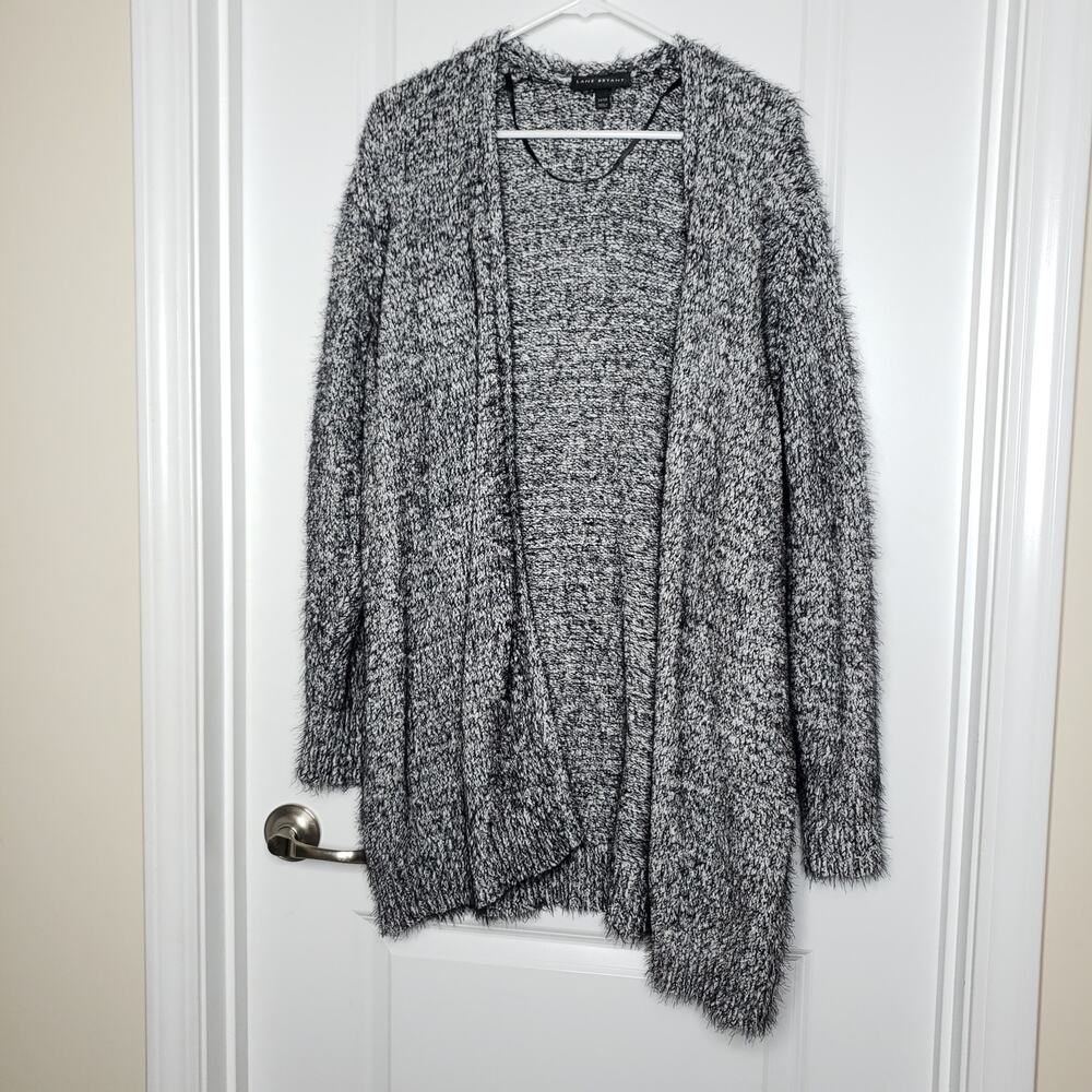 Lane Bryant Open Front Long Cardigan With Eyelash Yarn Plus 14 16 Black White